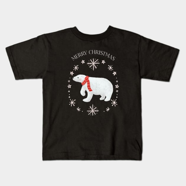 Merry Christmas Polar Bear Kids T-Shirt by Mountain Morning Graphics